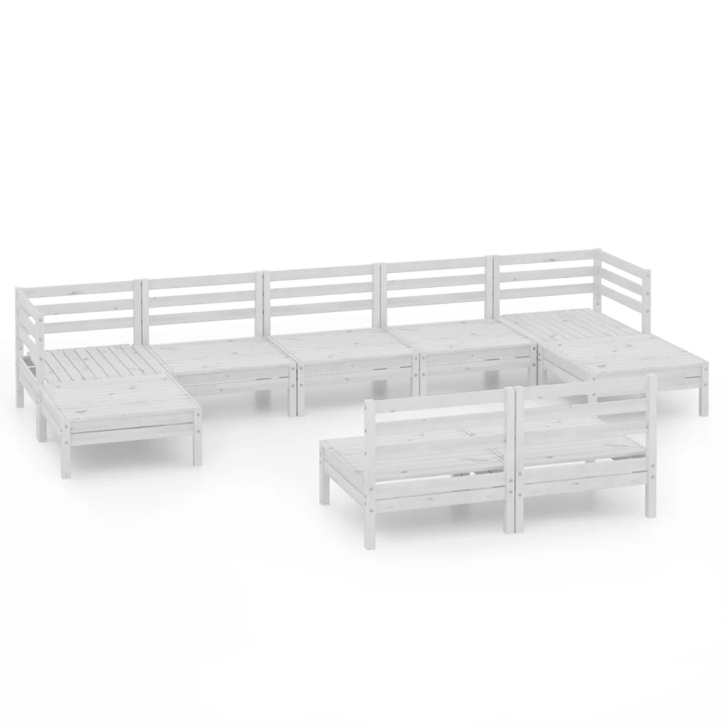 9-tlg. Garten-Lounge-Set Weiss Massivholz Kiefer
